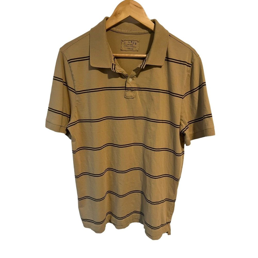 (Sold)J. Crew Polo Shirt Men's Large L Short Sleeve Brown Striped Polo Shirt - Picture 2 of 8